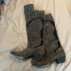 Frye Gray and Black Over the Knee Boots western cowboy boots